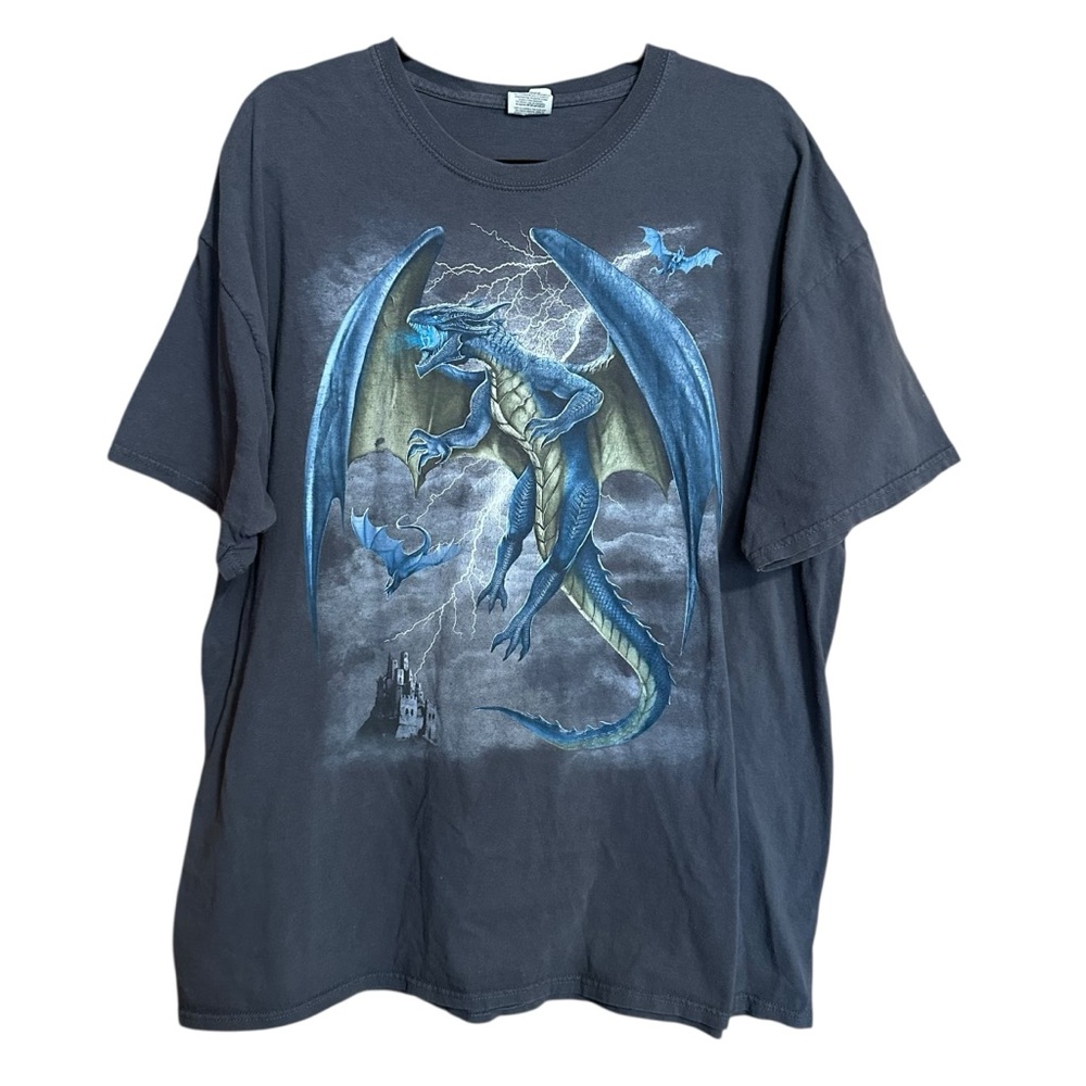 Y2K Dragon Castle Whimsical Cotton Short Sleeve Scoop Neck Casual Tshirt Tee L
